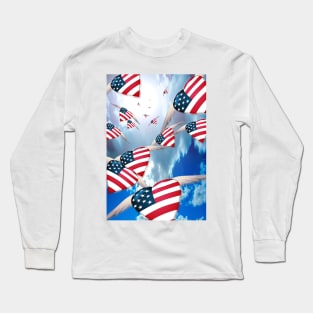 Winged USA Hearts in flight Long Sleeve T-Shirt